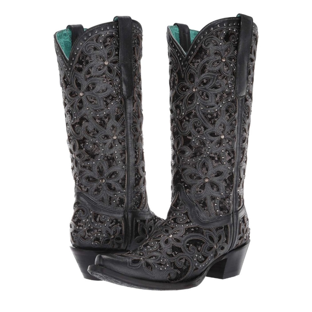 Corral Black Inlay Embroidery Sequin Snip toe